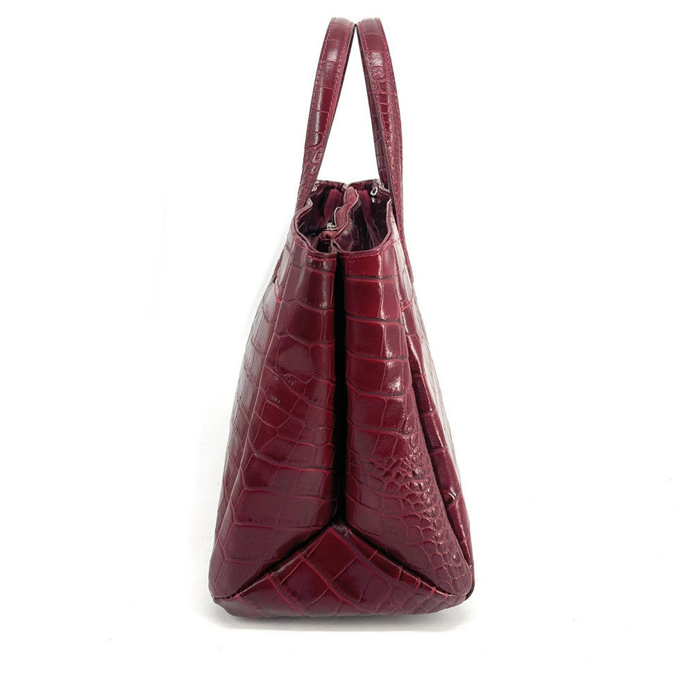 Sac cabas en cuir verni façon croco BE LADY Rouge foncé