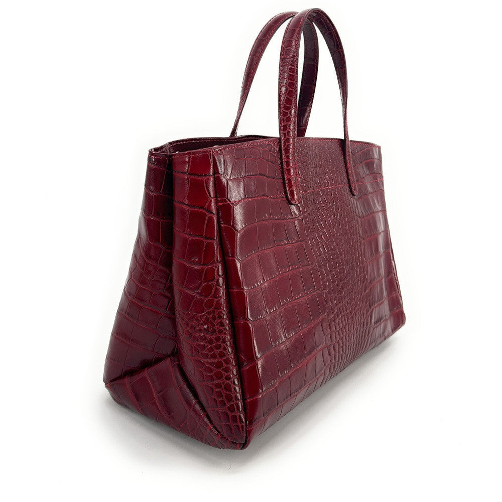 Sac cabas en cuir verni façon croco BE LADY Rouge foncé