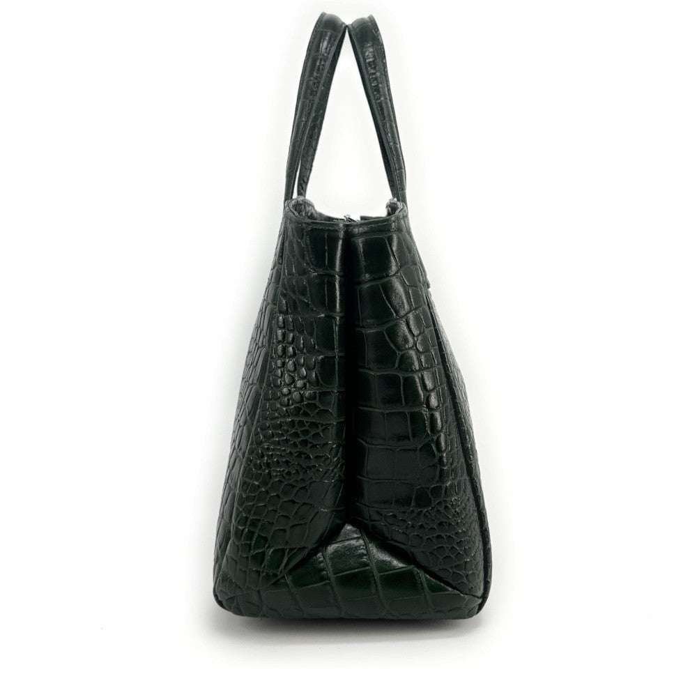 Sac cabas en cuir verni façon croco BE LADY Vert forêt