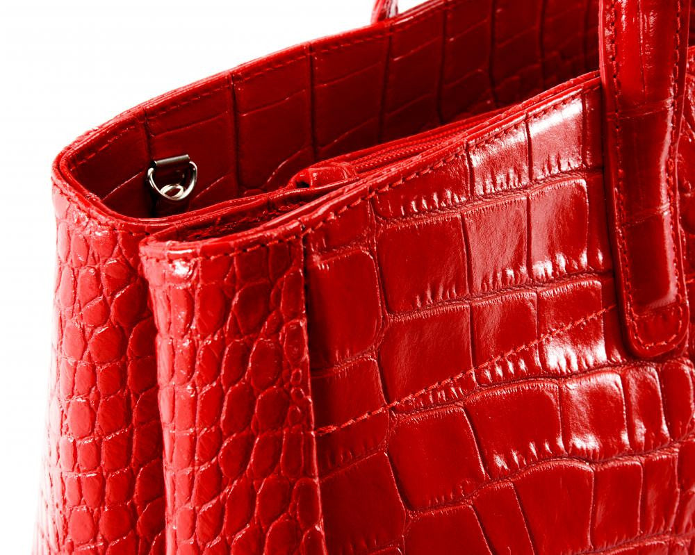 Sac cabas en cuir verni façon croco BE LADY Rouge garance