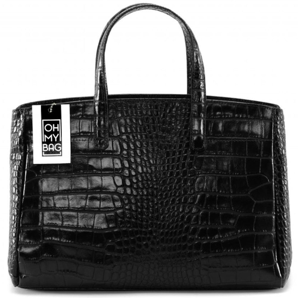 Sac Femme Sac à main en cuir verni façon croco BE LADY Noir Oh