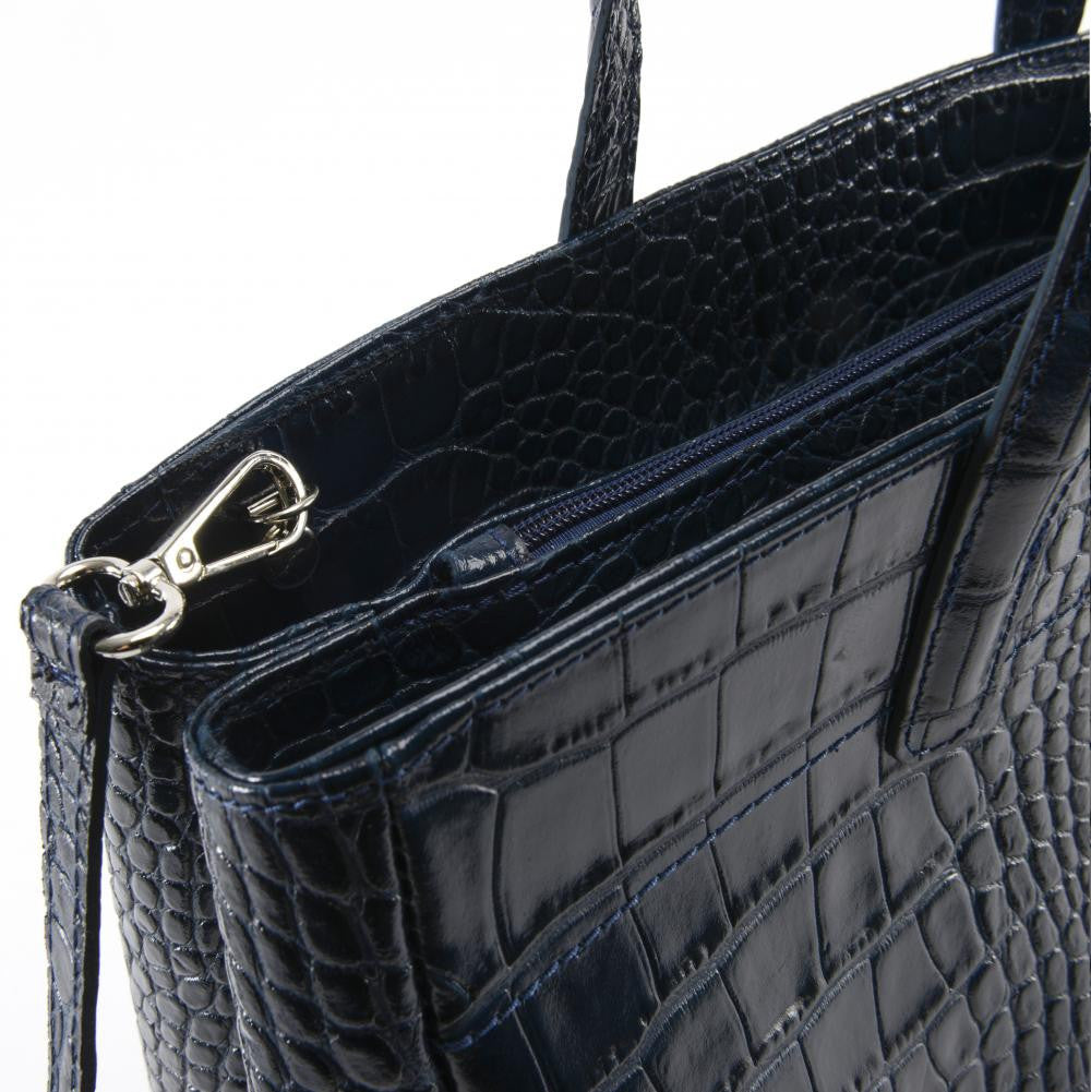 Sac cabas en cuir verni façon croco BE LADY Bleu marine