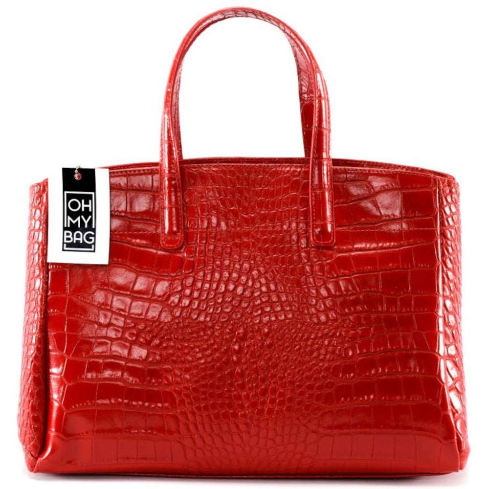 Sac cabas en cuir verni façon croco BE LADY Rouge garance