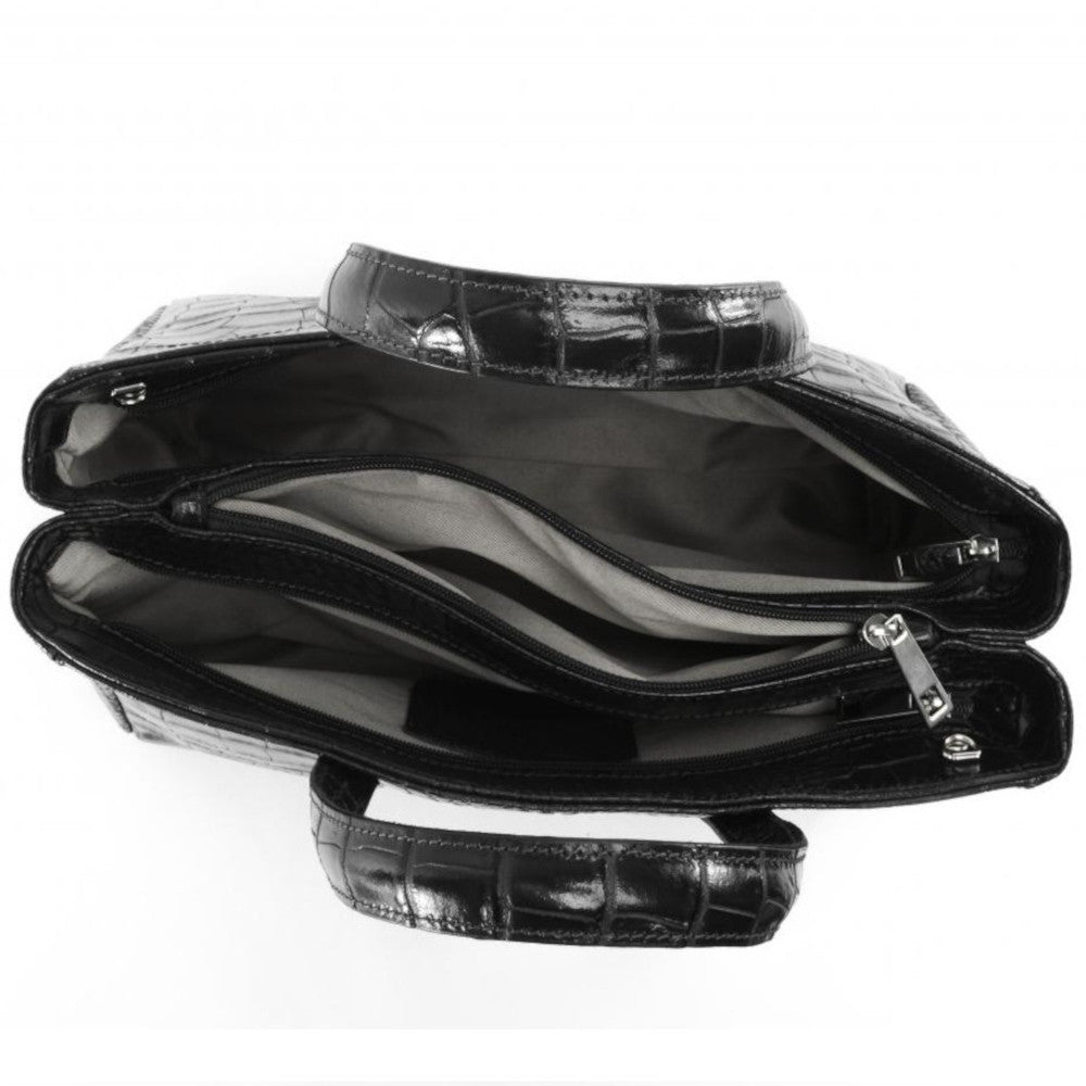 Sac cabas en cuir verni façon croco BE LADY Noir