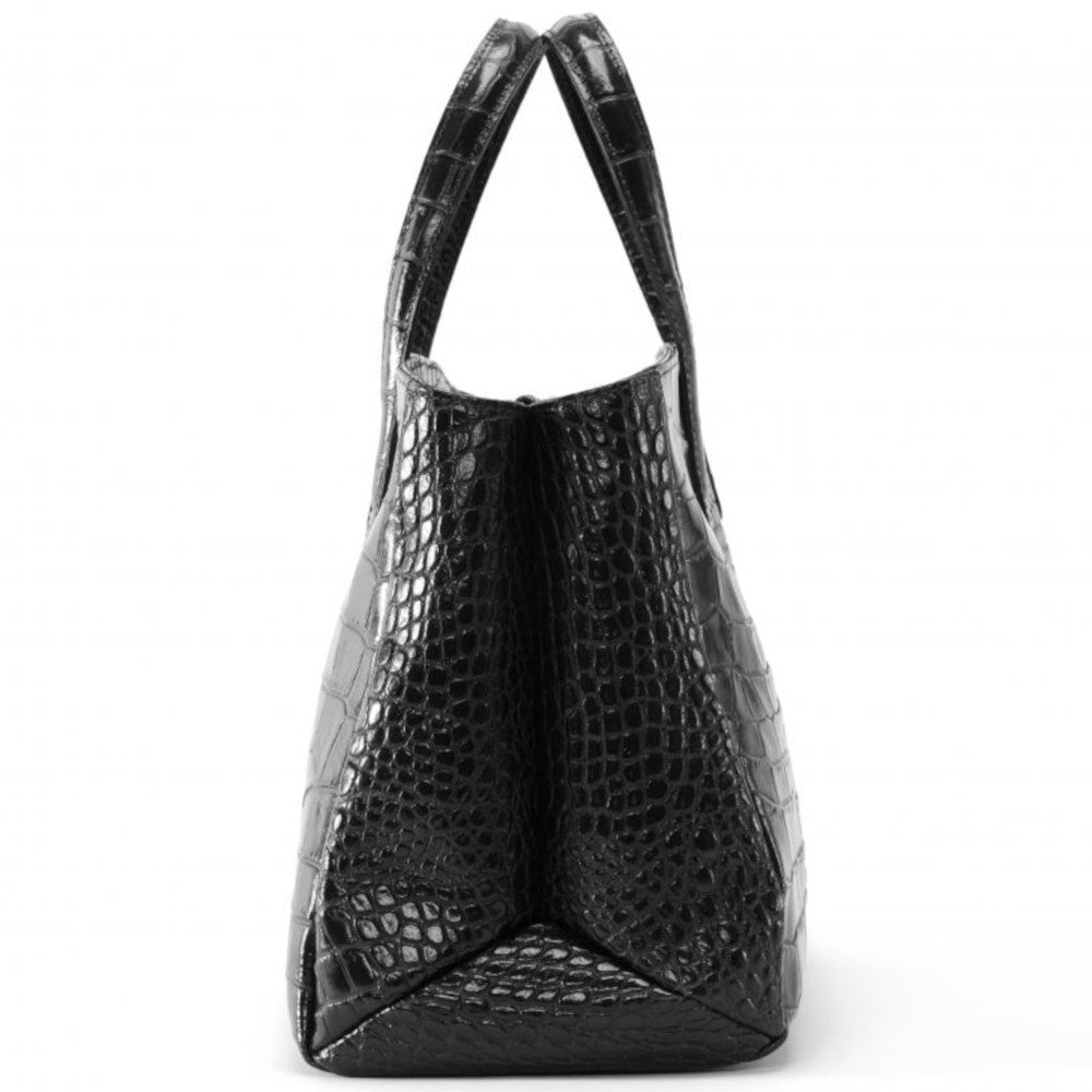 Sac cabas en cuir verni façon croco BE LADY Noir