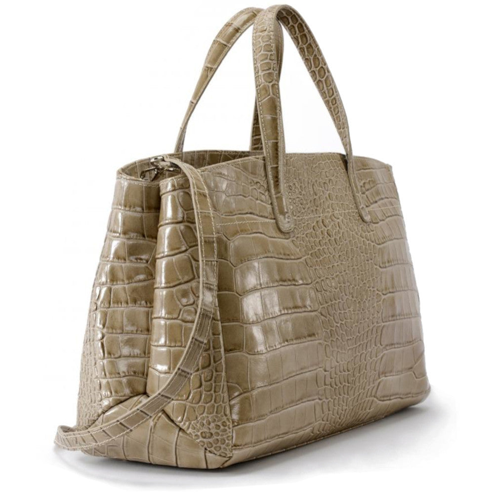 Sac cabas en cuir verni façon croco BE LADY Taupe clair