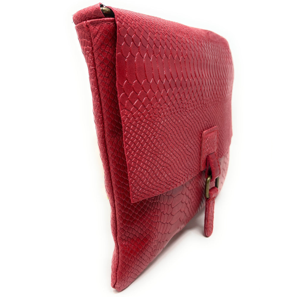 Sac à main en cuir italien façon serpent COQUETTE E.L. Rouge garance