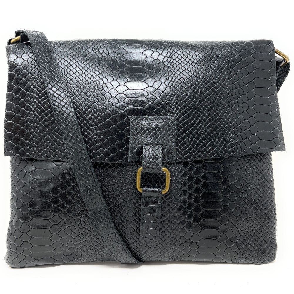 Sac à main en cuir italien façon serpent COQUETTE E.L. Noir