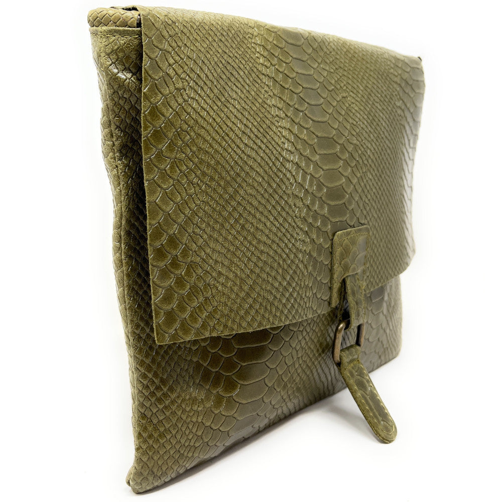 Sac à main en cuir italien façon serpent COQUETTE E.L. Kaki