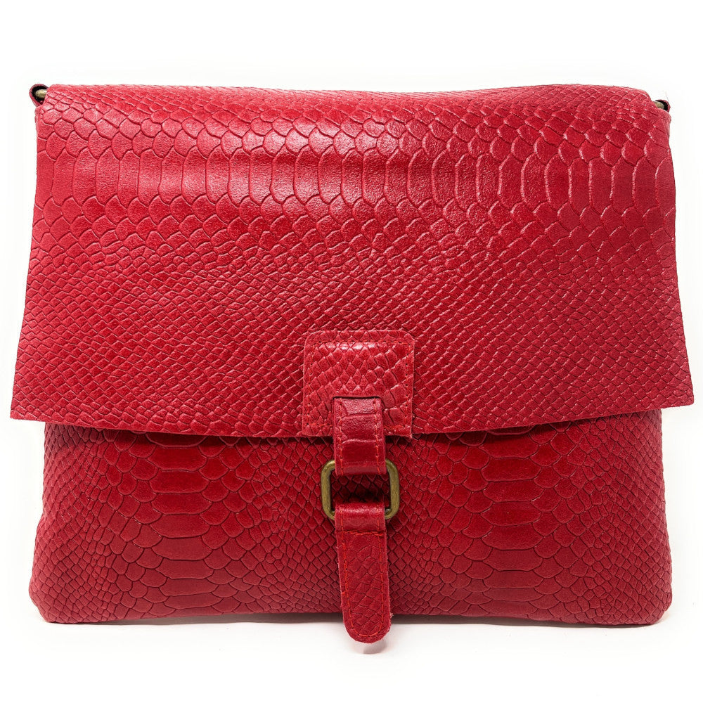 Sac à main en cuir italien façon serpent COQUETTE E.L. Rouge garance