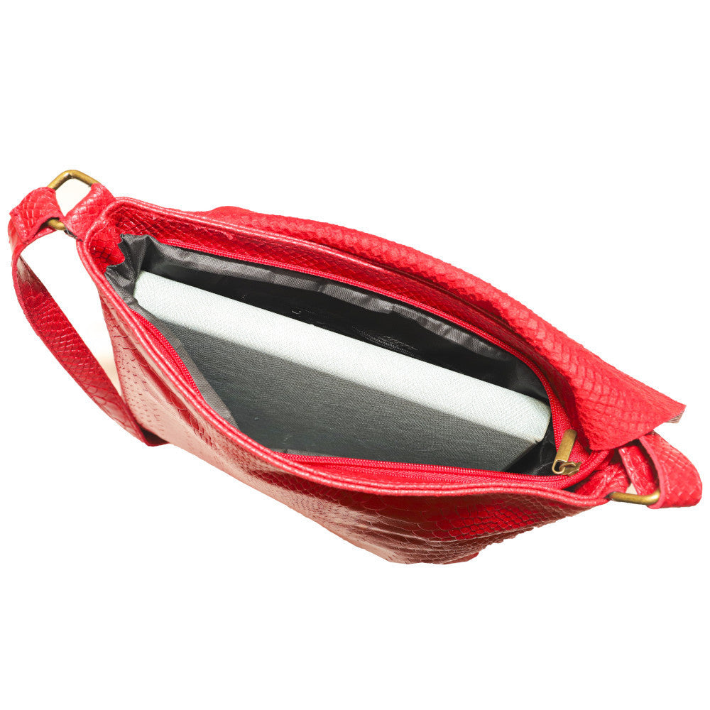 Sac à main en cuir italien façon serpent COQUETTE E.L. Rouge garance