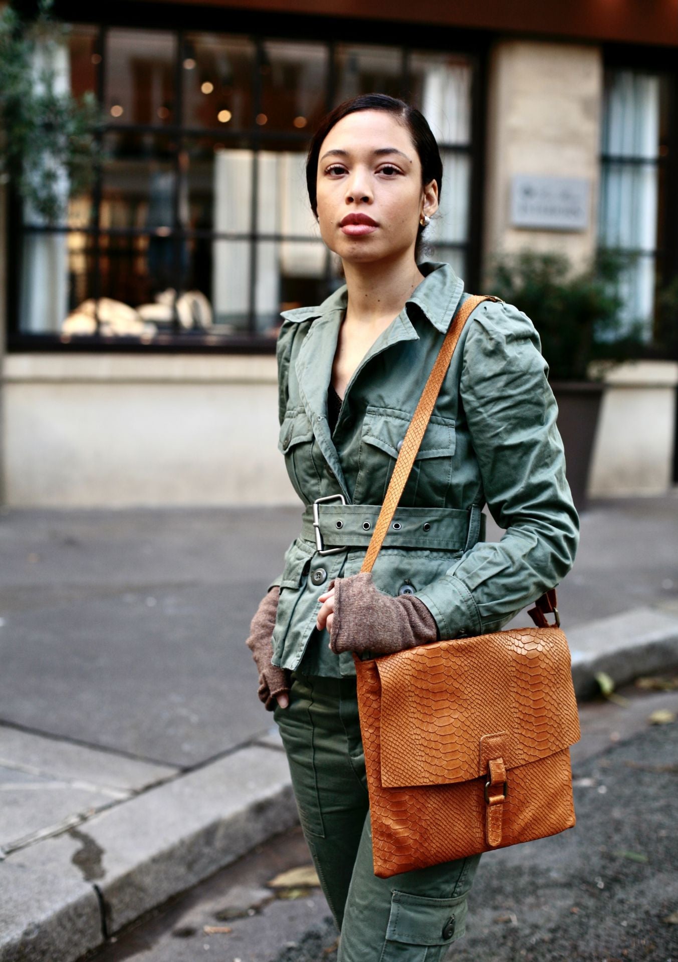 Sac à main en cuir italien façon serpent COQUETTE E.L. Camel
