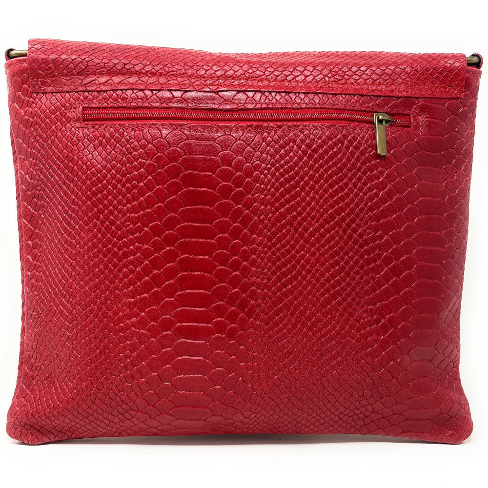 Sac à main en cuir italien façon serpent COQUETTE E.L. Rouge garance