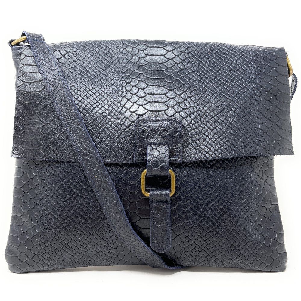 Sac à main en cuir italien façon serpent COQUETTE E.L. Bleu marine