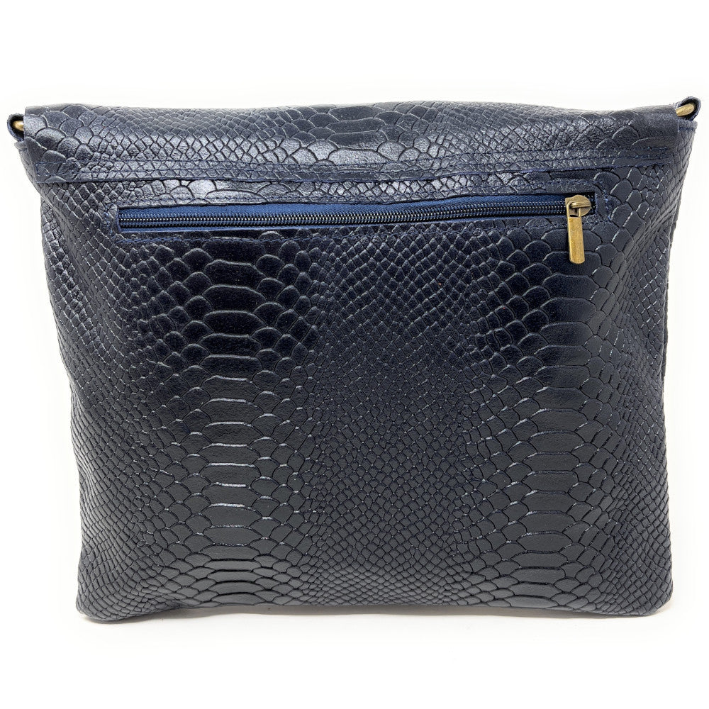 Sac à main en cuir italien façon serpent COQUETTE E.L. Bleu marine