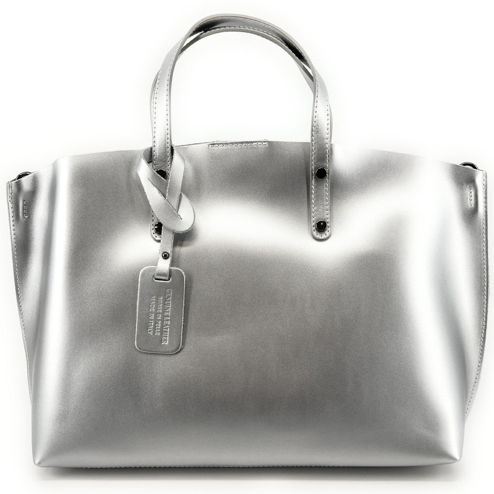 Grand sac à main en cuir glacé CHANTILLY Argent clair