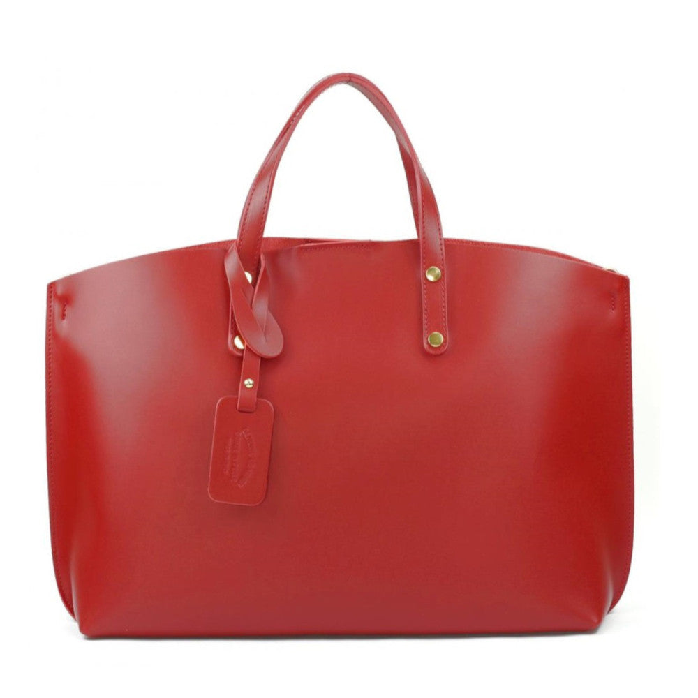 Grand sac à main en cuir glacé CHANTILLY Rouge fraise