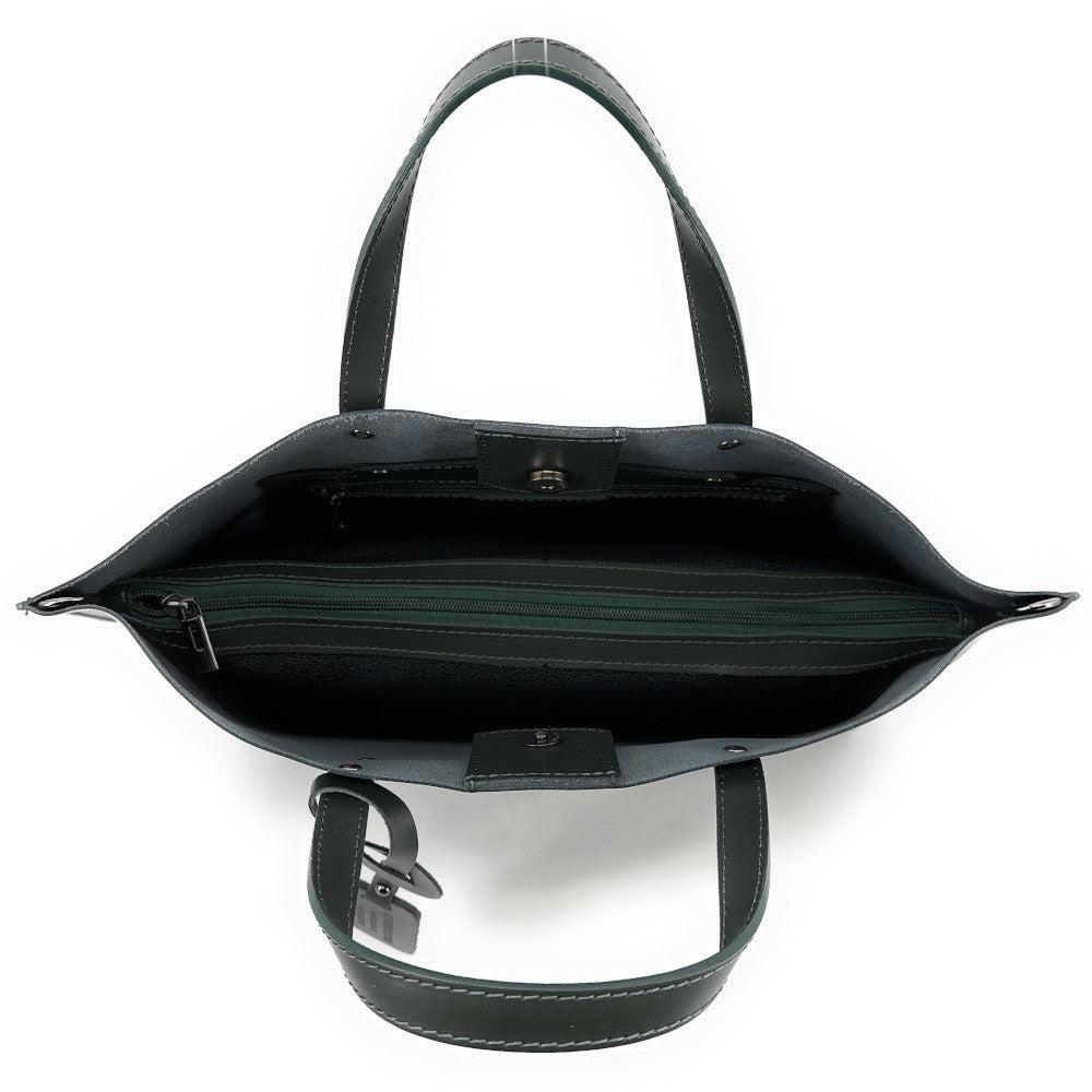 Grand sac à main en cuir glacé CHANTILLY Kaki
