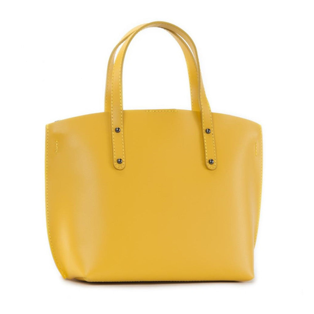 Grand sac à main en cuir glacé CHANTILLY Jaune tournesol