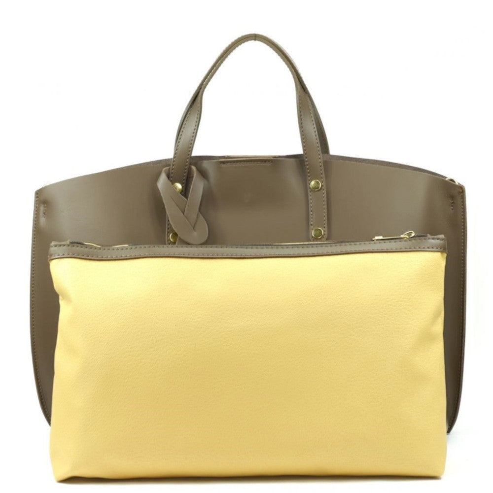 Grand sac à main en cuir glacé CHANTILLY Taupe foncé