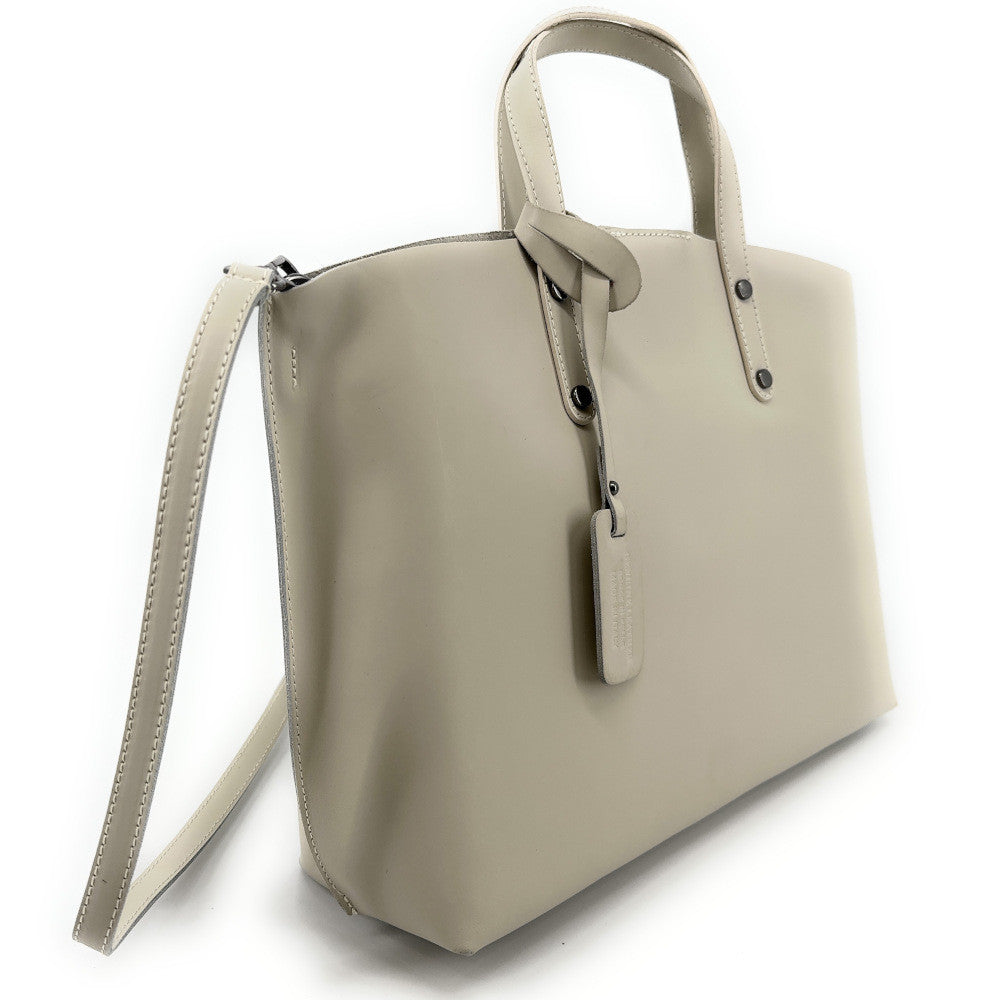Grand sac à main en cuir glacé CHANTILLY Taupe clair