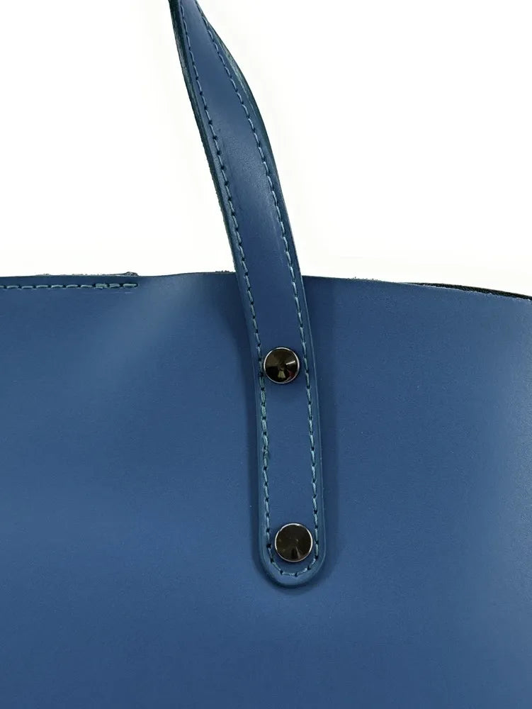 Grand sac à main en cuir glacé CHANTILLY Bleu