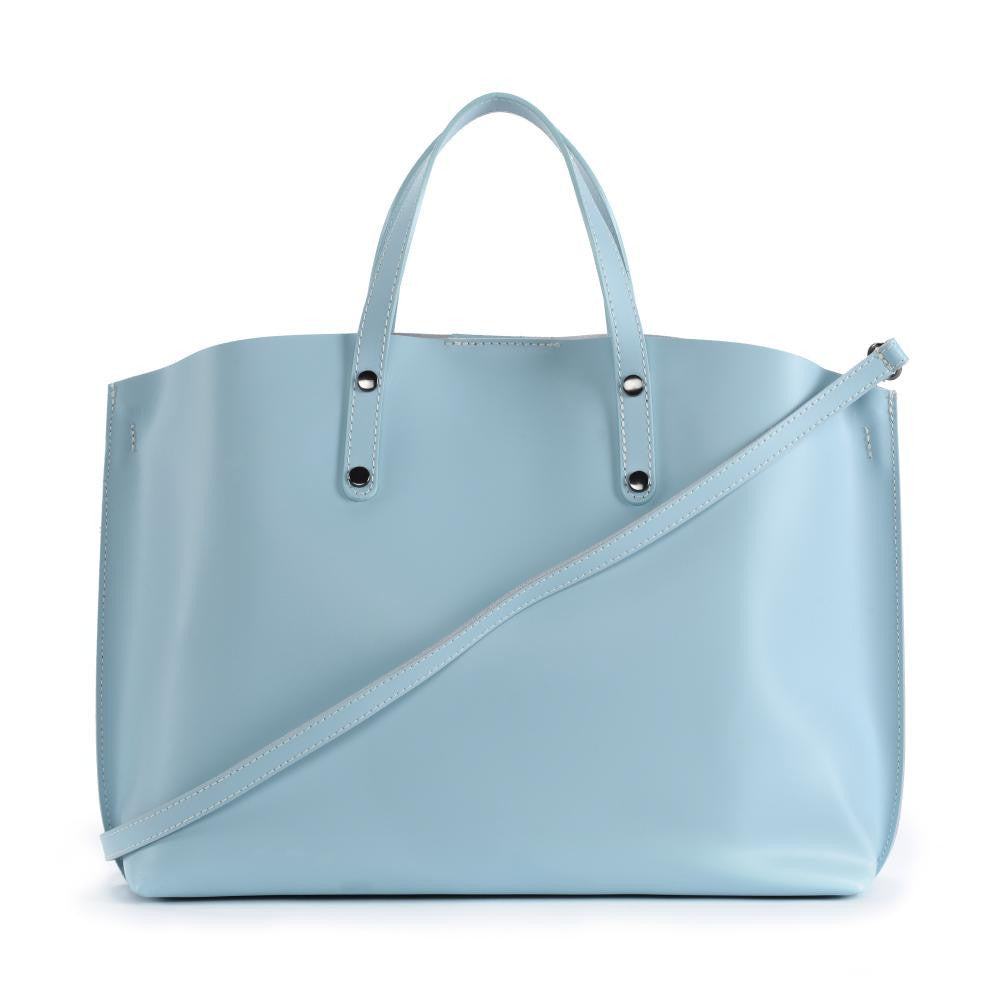 Grand sac à main en cuir glacé CHANTILLY Bleu pastel