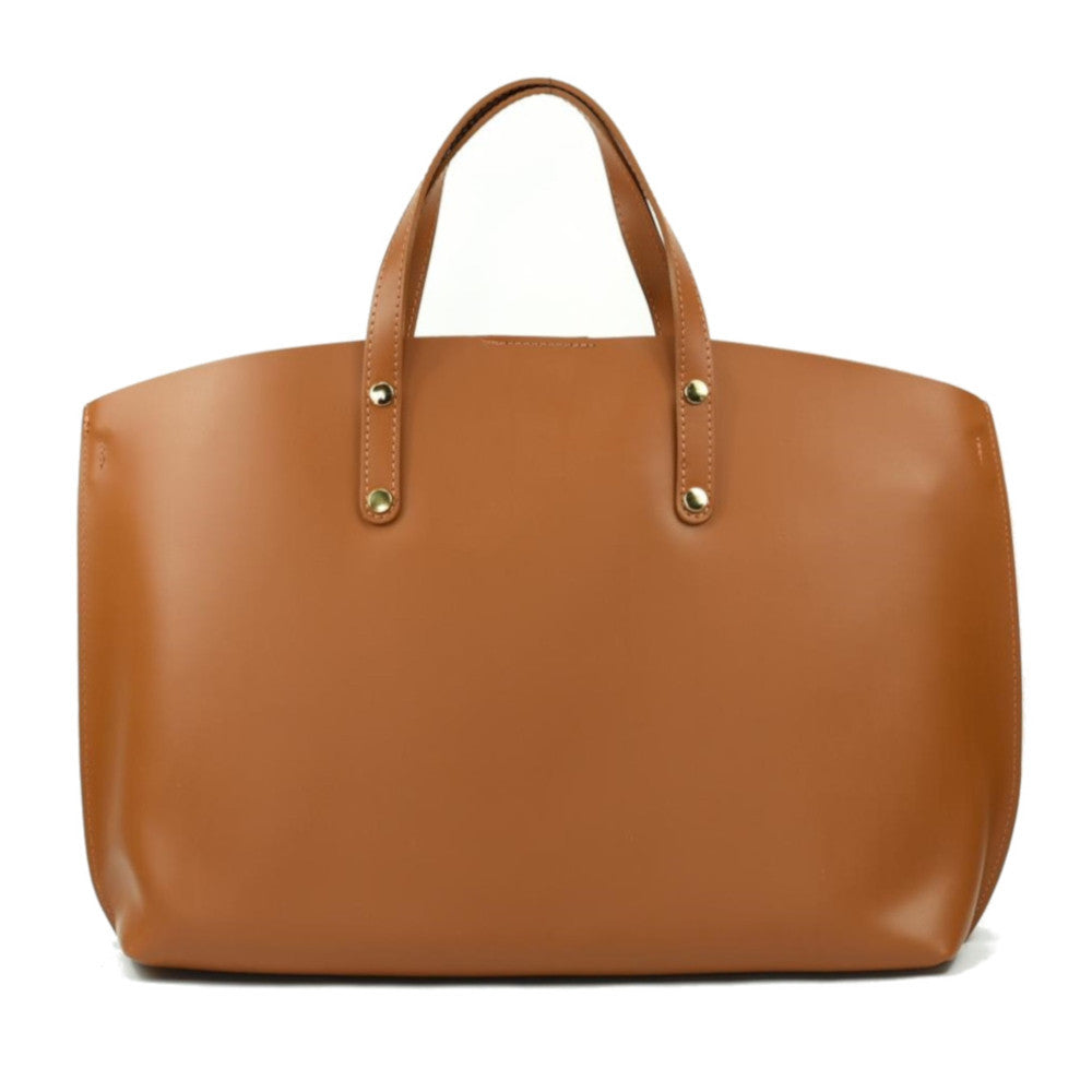 Grand sac à main en cuir glacé CHANTILLY Cognac foncé