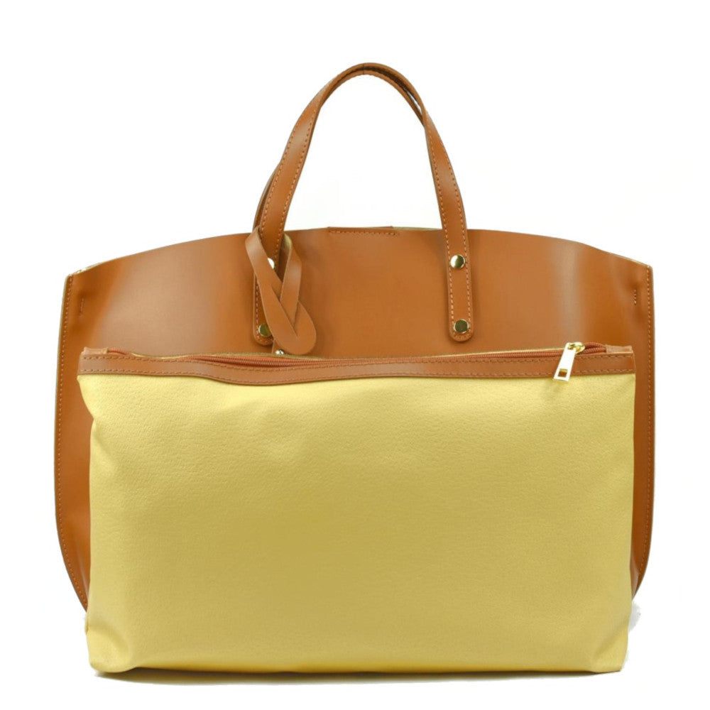 Grand sac à main en cuir glacé CHANTILLY Cognac