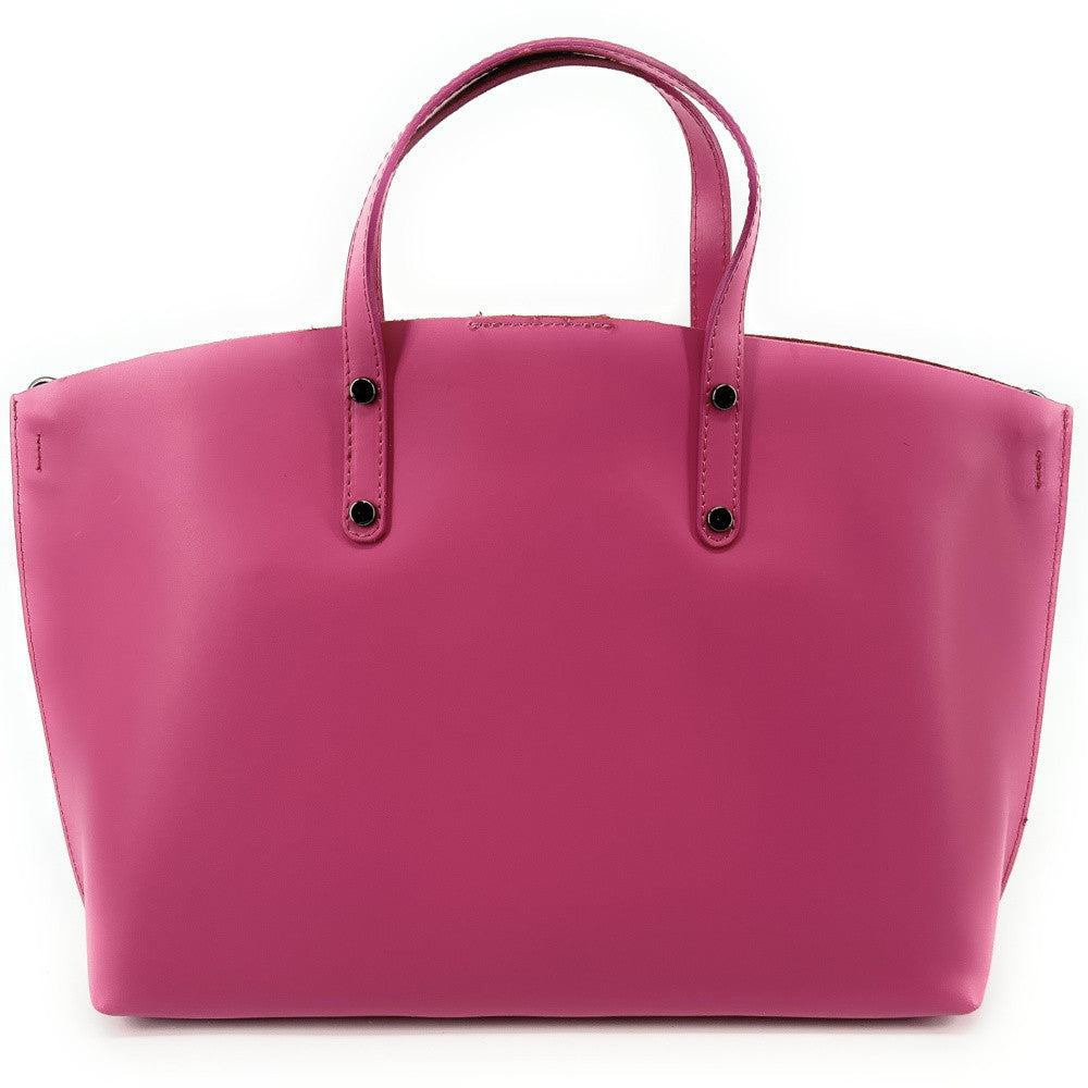 Grand sac à main en cuir glacé CHANTILLY Rose intense