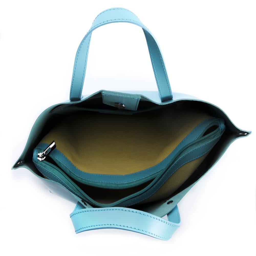 Grand sac à main en cuir glacé CHANTILLY Bleu pastel