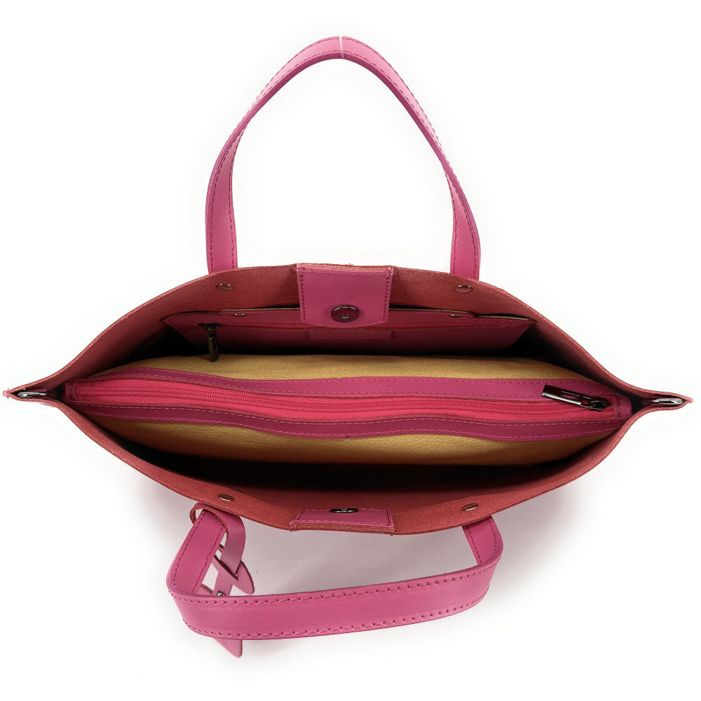Grand sac à main en cuir glacé CHANTILLY Rose intense
