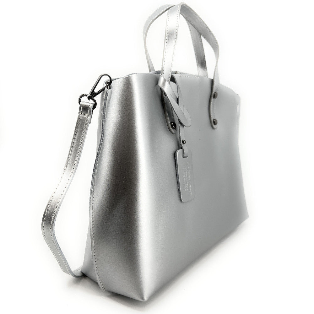 Grand sac à main en cuir glacé CHANTILLY Argent clair