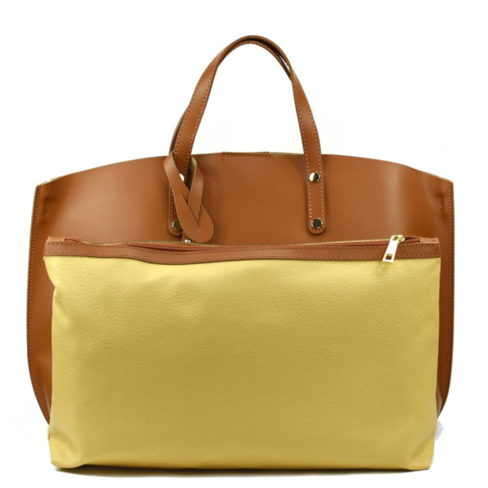 Grand sac à main en cuir glacé CHANTILLY Cognac foncé