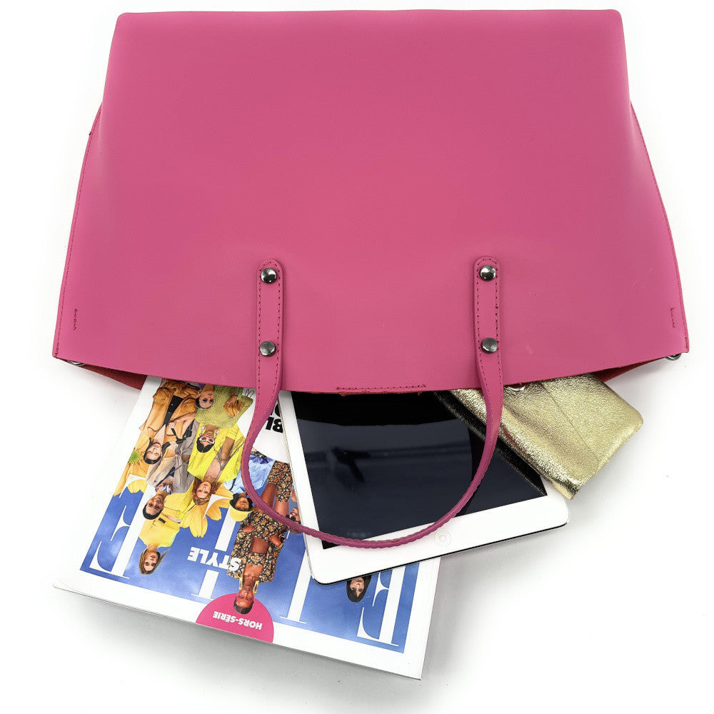 Grand sac à main en cuir glacé CHANTILLY Rose intense