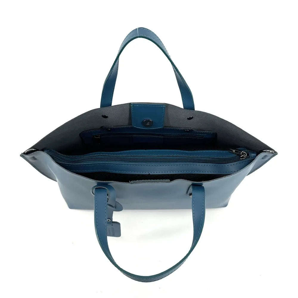Grand sac à main en cuir glacé CHANTILLY Bleu