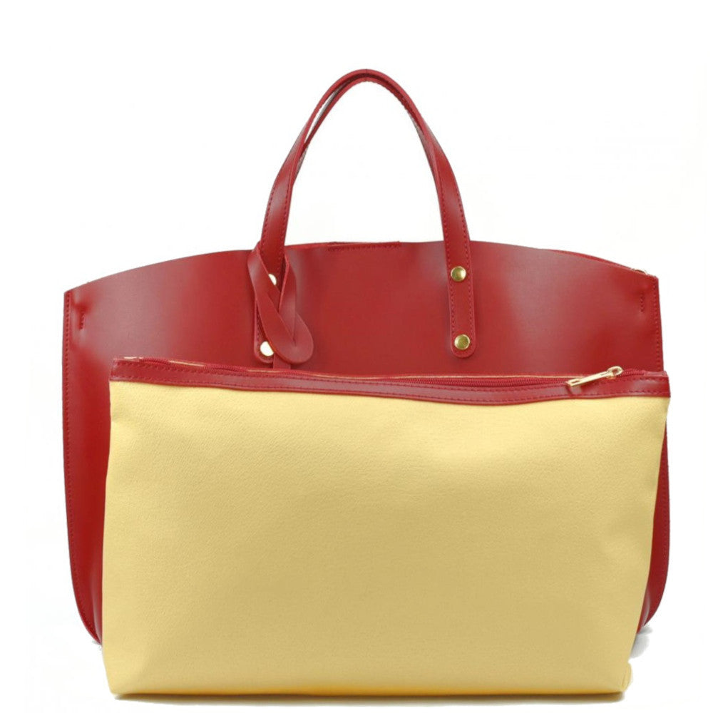 Grand sac à main en cuir glacé CHANTILLY Rouge fraise