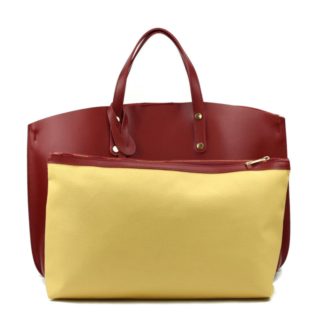 Grand sac à main en cuir glacé CHANTILLY Rouge foncé