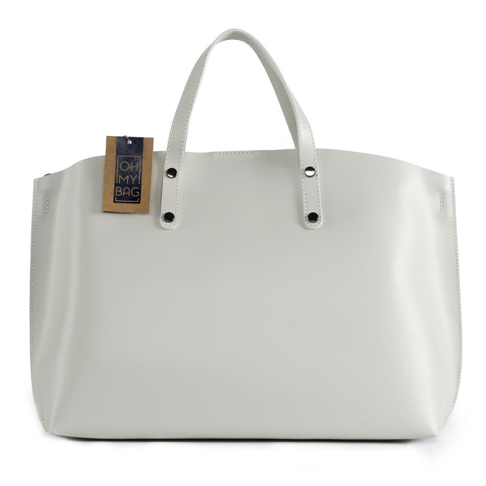 Grand sac à main en cuir glacé CHANTILLY Beige crème