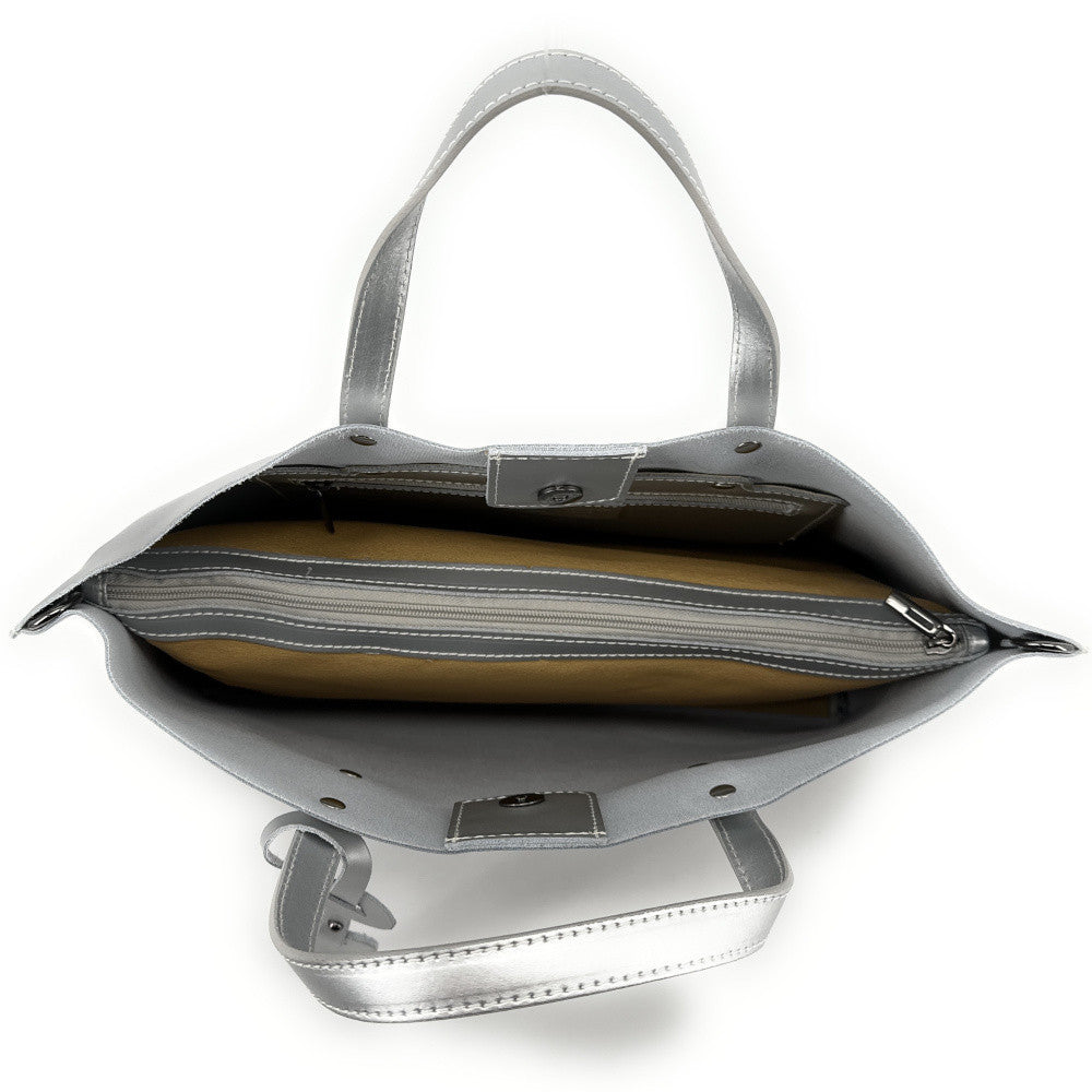 Grand sac à main en cuir glacé CHANTILLY Argent clair