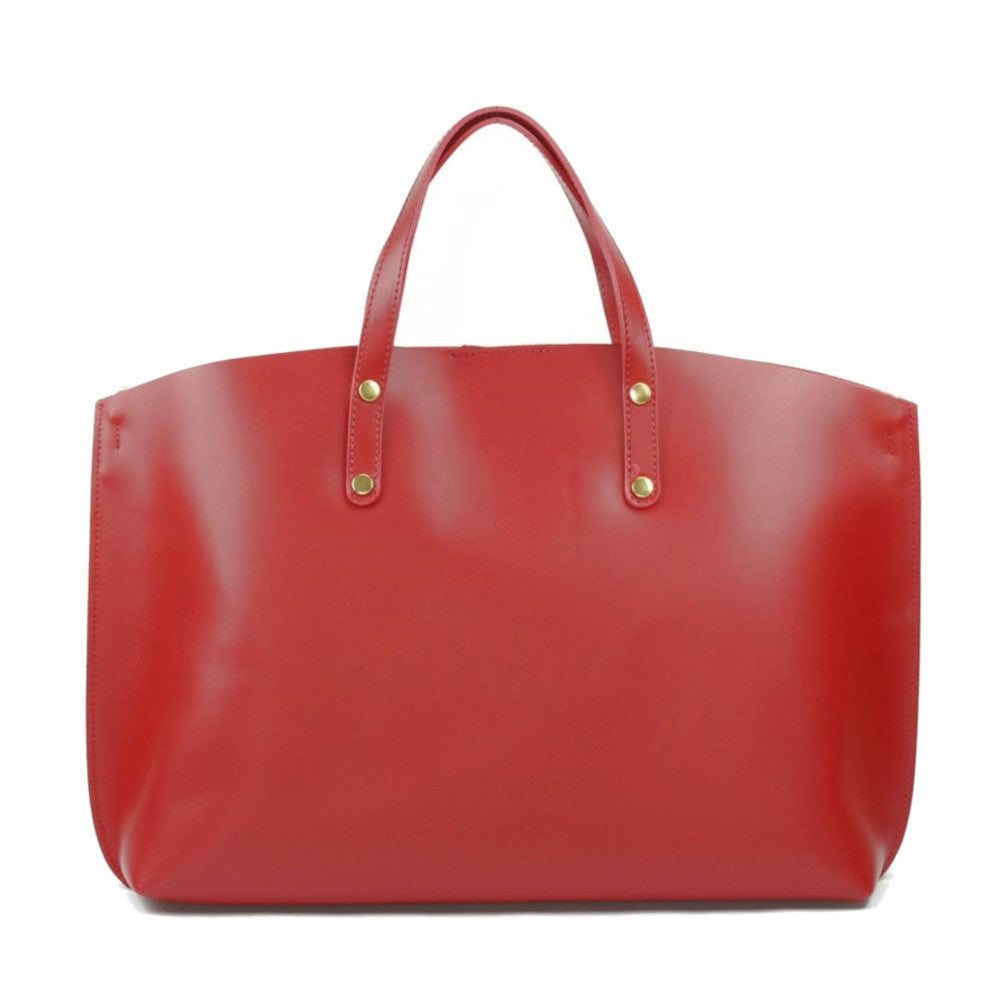 Grand sac à main en cuir glacé CHANTILLY Rouge fraise