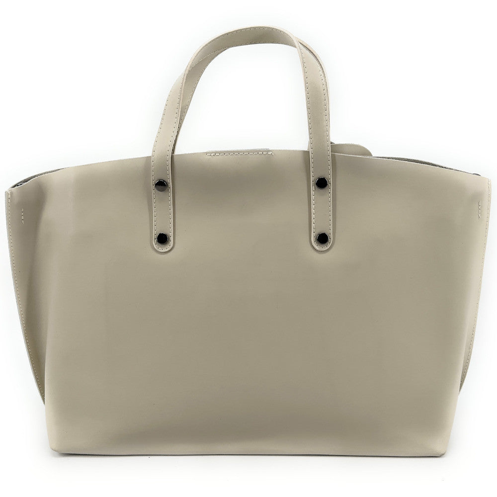 Grand sac à main en cuir glacé CHANTILLY Taupe clair
