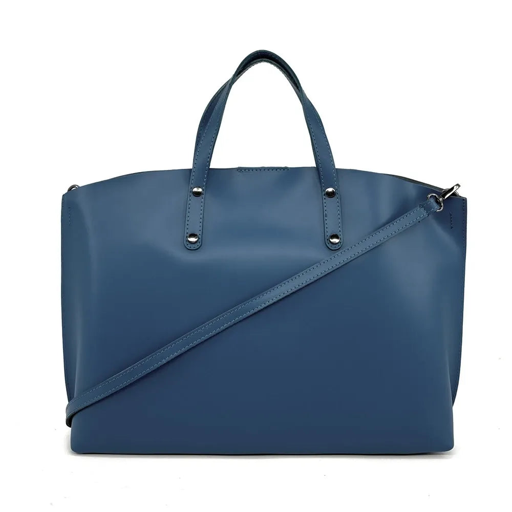 Grand sac à main en cuir glacé CHANTILLY Bleu