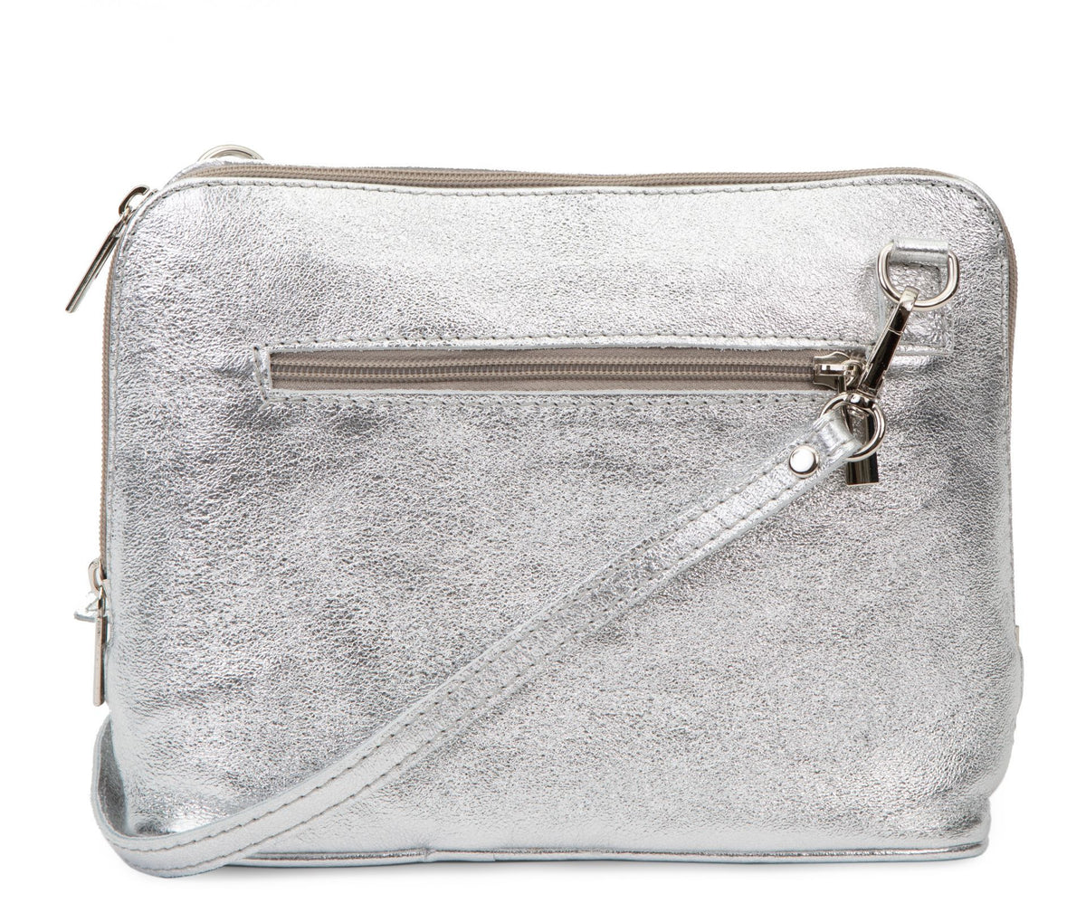 Sac à main en cuir italien grainé MAMMA MIA Argent clair