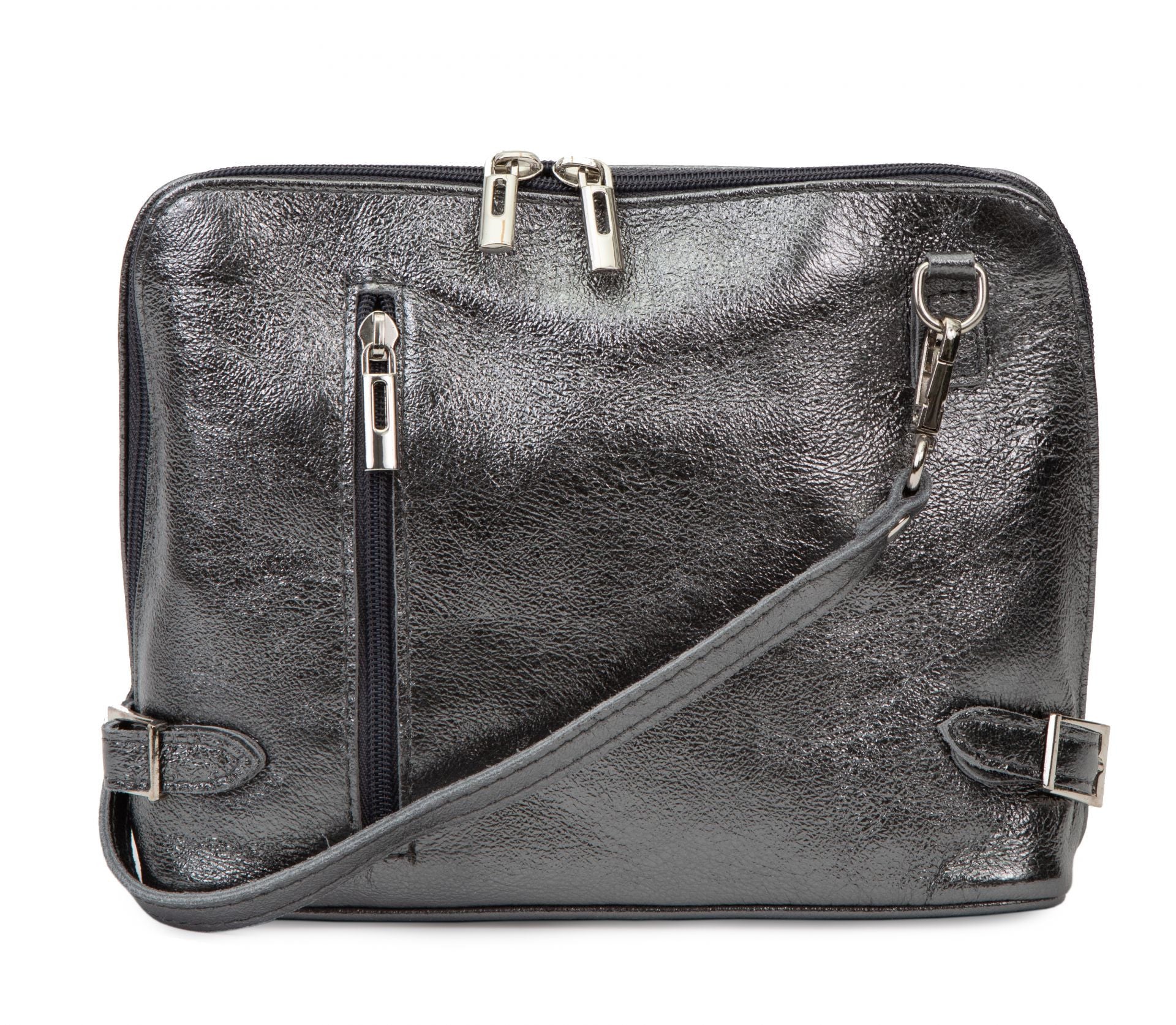 Sac à main en cuir italien grainé MAMMA MIA Argent foncé