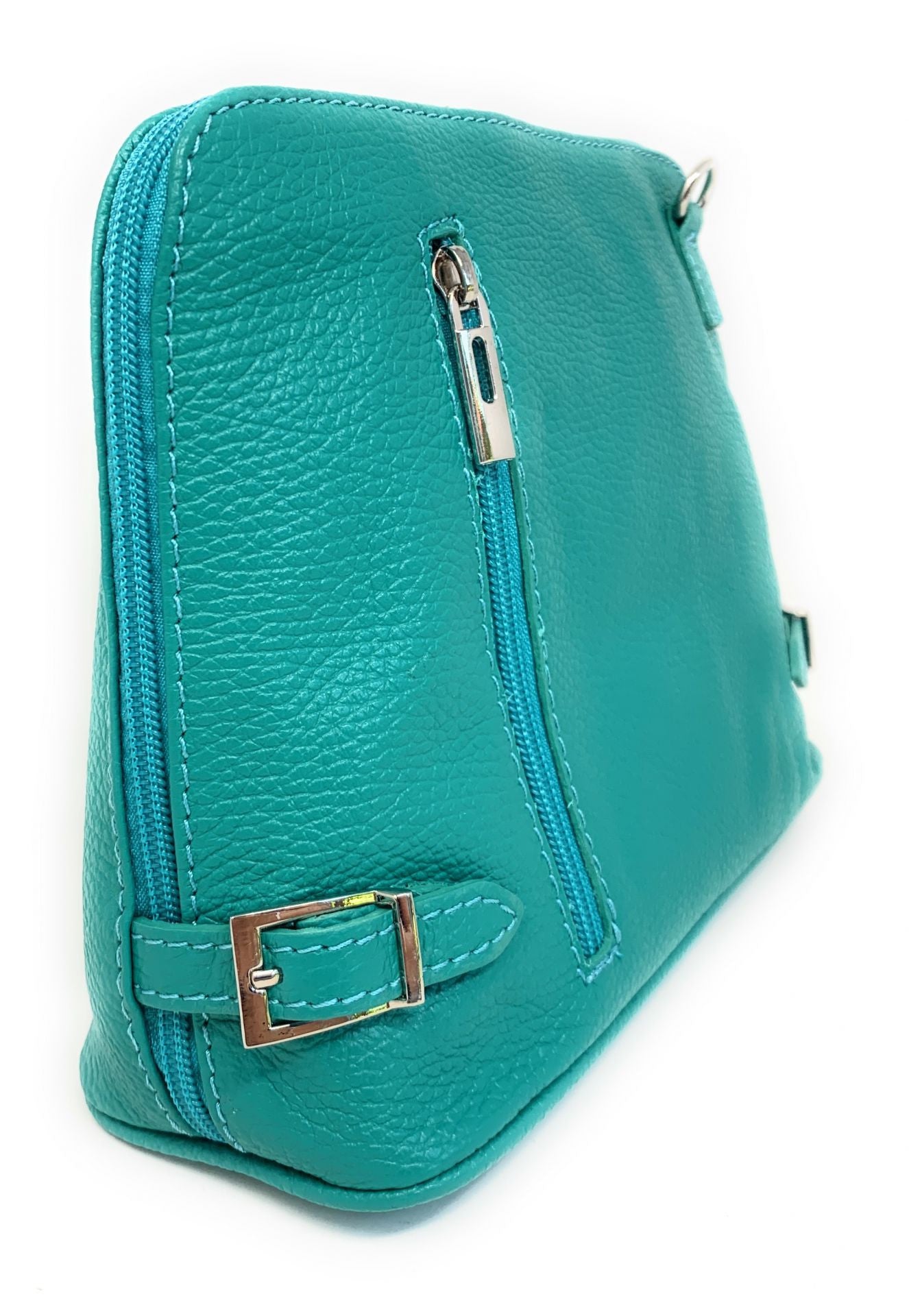 Sac à main en cuir italien grainé MAMMA MIA Bleu turquoise