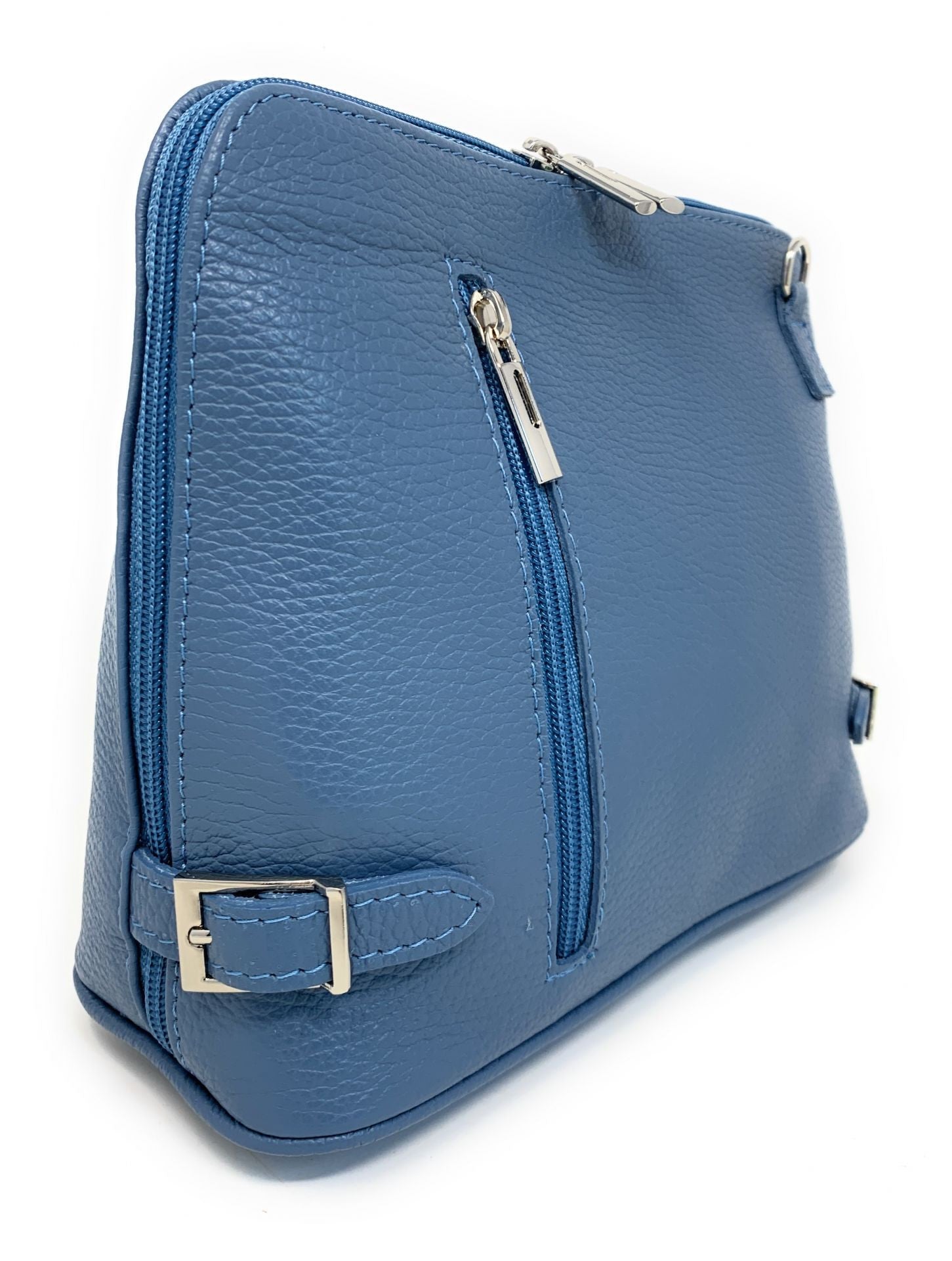Sac à main en cuir italien grainé MAMMA MIA Bleu glacier