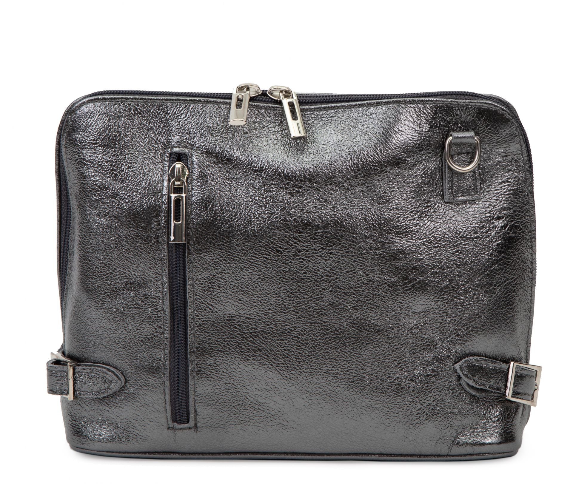 Sac à main en cuir italien grainé MAMMA MIA Argent foncé