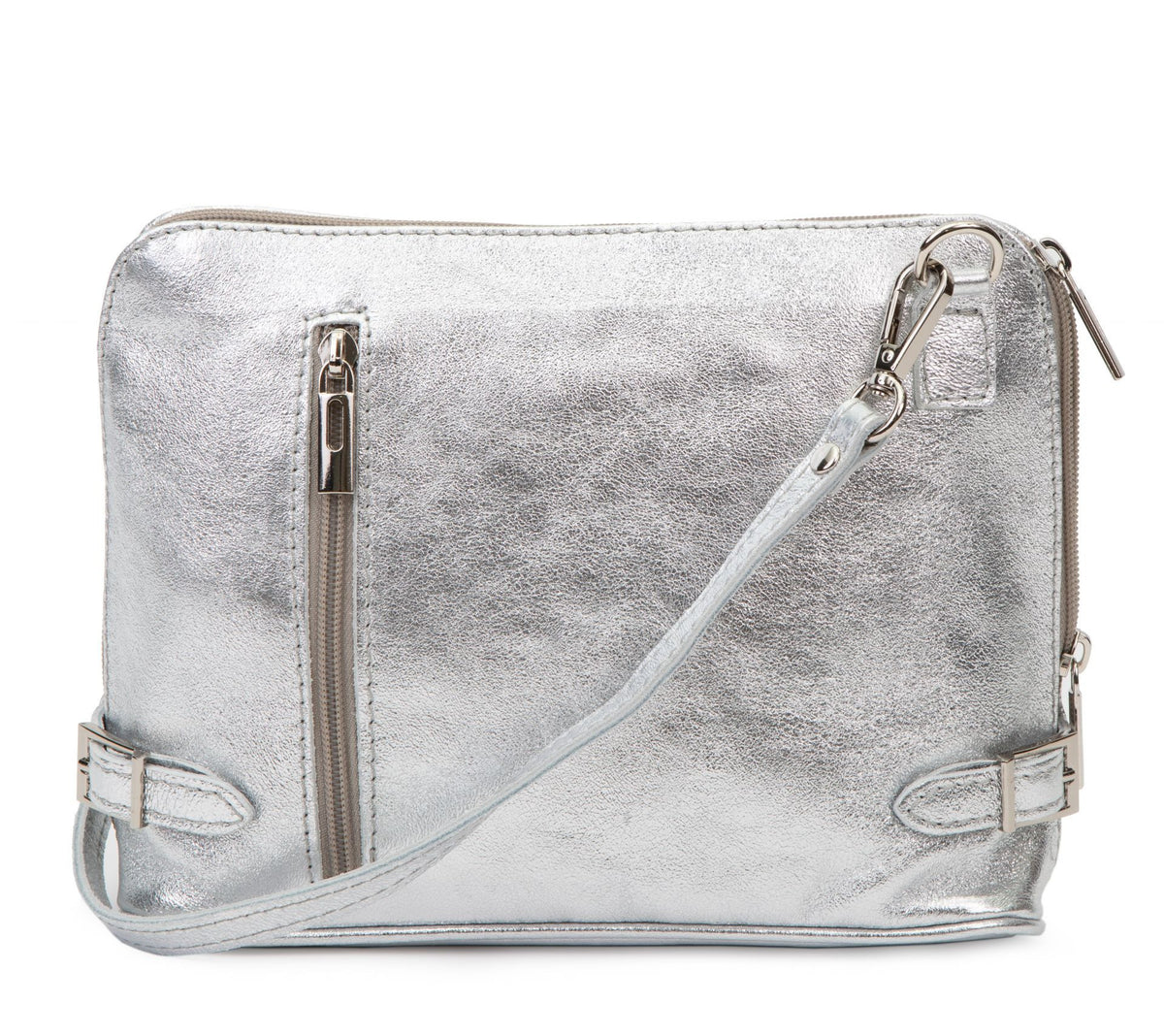 Sac à main en cuir italien grainé MAMMA MIA Argent clair