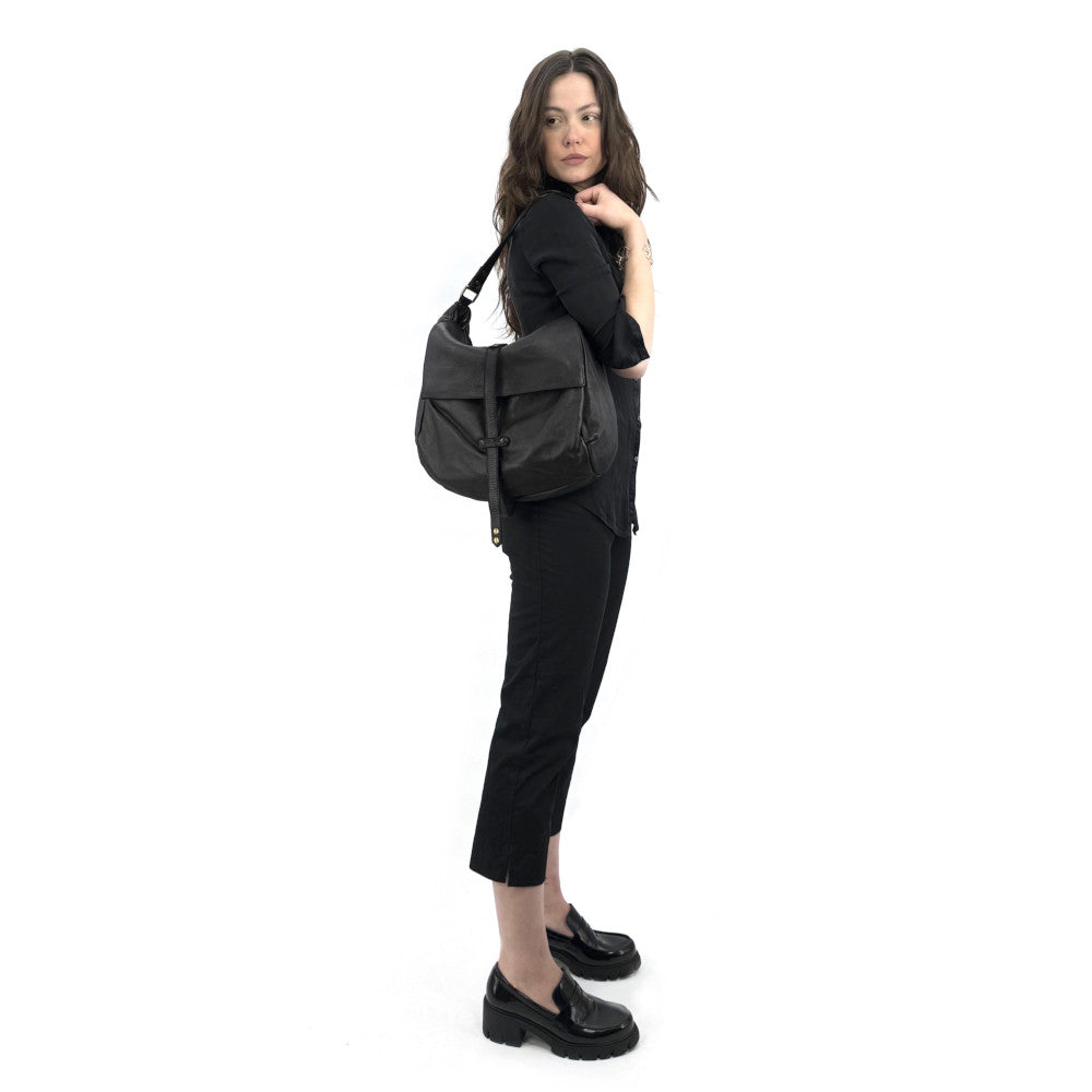 Sac messager en cuir vintage MISS CODY Noir